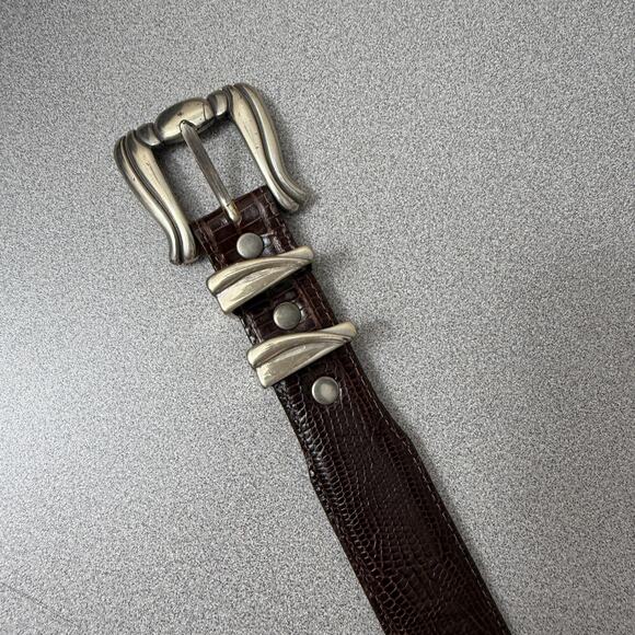 Brighton Onyx Leather Belt Mens 38 Silver Buckle Tip Western Embossed Cowboy - Picture 2 of 8